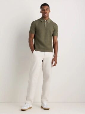 COS Silk Cotton Olive Knit Short Sleeve Polo